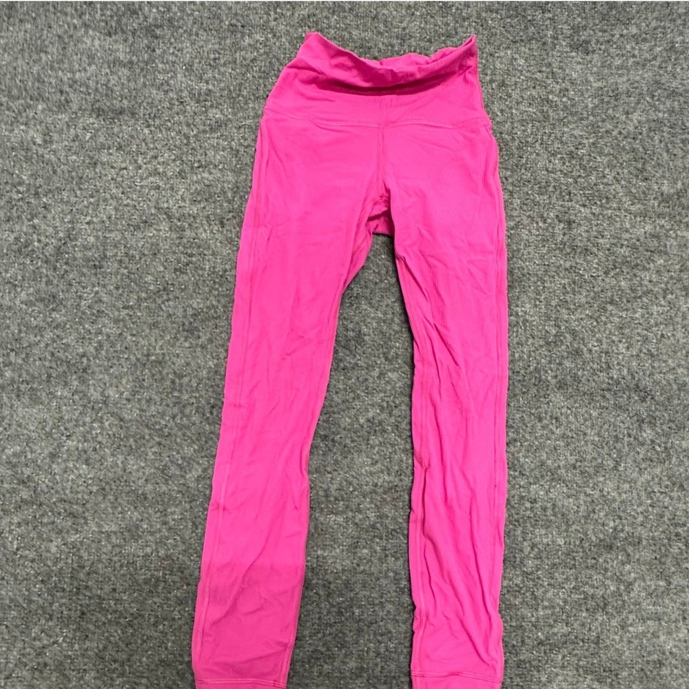 Lululemon Leggings Womens Size 2 Pink Ribbed High Rise Athletic Yoga Pants